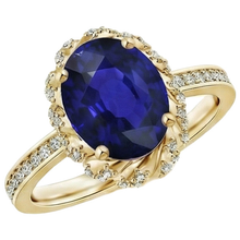 Afbeelding in Gallery-weergave laden, Ovale Halo Edelsteen Ring Blauwe Saffier Pavé Natuurlijke uit de aarde gewonnen Diamant Geelgoud 7 Karaat