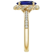 Afbeelding in Gallery-weergave laden, Ovale Halo Edelsteen Ring Blauwe Saffier Pavé Natuurlijke uit de aarde gewonnen Diamant Geelgoud 7 Karaat