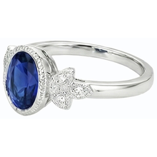 Afbeelding in Gallery-weergave laden, Ovale Natuurlijke echte diamant ( niet in het laboratorium gekweekt )en ring bezel set blauwe saffier 3 karaat antieke stijl goud