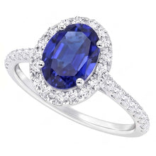 Afbeelding in Gallery-weergave laden, Ovale Natuurlijke uit de aarde gewonnen Diamanten Halo Ring met Blauwe Saffier Accent Witgoud 5.50 Karaat