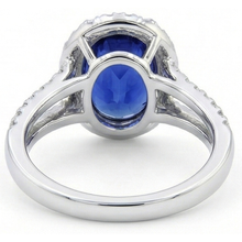 Afbeelding in Gallery-weergave laden, Ovale Sapphire Halo Trouwring Set Pave Split Shank 5 Karaat Goud