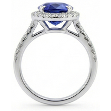 Afbeelding in Gallery-weergave laden, Ovale Sapphire Halo Trouwring Set Pave Split Shank 5 Karaat Goud