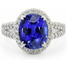 Afbeelding in Gallery-weergave laden, Ovale Sapphire Halo Trouwring Set Pave Split Shank 5 Karaat Goud
