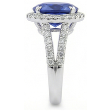 Afbeelding in Gallery-weergave laden, Ovale Sapphire Halo Trouwring Set Pave Split Shank 5 Karaat Goud