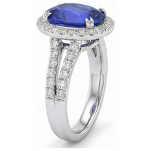 Afbeelding in Gallery-weergave laden, Ovale Sapphire Halo Trouwring Set Pave Split Shank 5 Karaat Goud