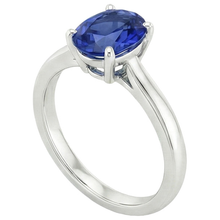 Afbeelding in Gallery-weergave laden, Ovale Solitaire Ceylon Sapphire Trouwring 3 Karaat Goud