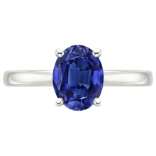 Afbeelding in Gallery-weergave laden, Ovale Solitaire Ceylon Sapphire Trouwring 3 Karaat Goud