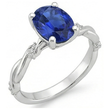 Afbeelding in Gallery-weergave laden, Ovale Solitaire blauwe saffier met accenten Ring Twist Style 3,50 karaat