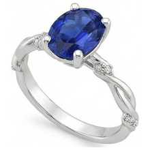 Afbeelding in Gallery-weergave laden, Ovale Solitaire blauwe saffier met accenten Ring Twist Style 3,50 karaat