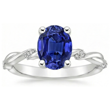 Afbeelding in Gallery-weergave laden, Ovale Solitaire blauwe saffier met accenten Ring Twist Style 3,50 karaat