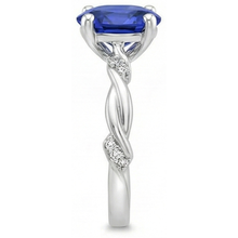 Afbeelding in Gallery-weergave laden, Ovale Solitaire blauwe saffier met accenten Ring Twist Style 3,50 karaat