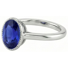 Afbeelding in Gallery-weergave laden, Ovale Solitaire blauwe saffier ring bezel set 2,50 karaat sieraden