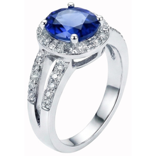Afbeelding in Gallery-weergave laden, echte round saffier 3.51karaat ring close-up detail