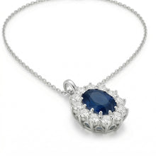 Afbeelding in Gallery-weergave laden, Ovale blauwe saffier met Natuurlijke echte diamanten ( niet in een laboratorium gekweekt ) hanger ketting 2,70 ct witgoud