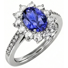 Afbeelding in Gallery-weergave laden, Ovale en ronde briljante Natuurlijke echte diamanten ( niet in een laboratorium gekweekt ) 3.75 karaats ring Tanzaniet WG 14K
