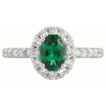 Afbeelding in Gallery-weergave laden, Ovale groene smaragd Natuurlijke echte diamant ( niet in het laboratorium gekweekt ) 3,85 karaat trouwring wit goud 14K