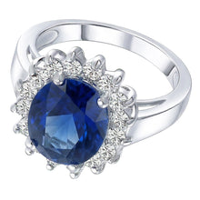 Afbeelding in Gallery-weergave laden, Ovale saffier edelsteen ring 3,50 karaat bloem stijl Natuurlijke echte diamant ( niet in het laboratorium gekweekt )en
