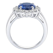 Afbeelding in Gallery-weergave laden, Ovale saffier edelsteen ring 3,50 karaat bloem stijl Natuurlijke echte diamant ( niet in het laboratorium gekweekt )en