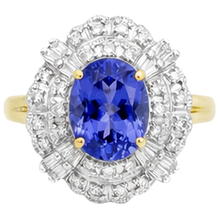 Afbeelding in Gallery-weergave laden, Ovale tanzaniet en baguette Natuurlijke echte diamanten ( niet in een laboratorium gekweekt ) gouden ring 8 karaat nieuw