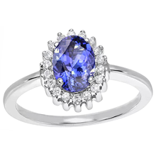 Afbeelding in Gallery-weergave laden, Ovale tanzaniet met Natuurlijke echte diamanten ( niet in een laboratorium gekweekt ) 9 kt ring nieuw goud wit 14k