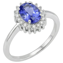 Afbeelding in Gallery-weergave laden, Ovale tanzaniet met Natuurlijke echte diamanten ( niet in een laboratorium gekweekt ) 9 kt ring nieuw goud wit 14k