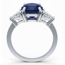 Afbeelding in Gallery-weergave laden, Ovale Sri Lanka Kleur Saffier Trillion IGI GECERTIFICEERDE Diamanten Drie Stenen Ring 6.01 Karaat