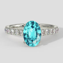 Afbeelding in Gallery-weergave laden, Ovale Paraiba-ring met diamanten band