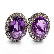 Afbeelding in Gallery-weergave laden, Paarse Saffier Halo Diamanten Stud Oorbellen