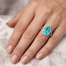 Afbeelding in Gallery-weergave laden, Paraiba Toermalijn Pavé Halo Verlovingsring 2,75 karaat in 14K