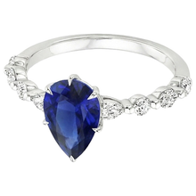 Afbeelding in Gallery-weergave laden, Peer Diamanten Jubileumring Met Blauwe Saffier Midden Goud 5 Karaat