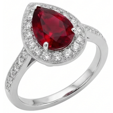 Afbeelding in Gallery-weergave laden, Peer Geslepen Robijn & Ronde Diamant 3 Karaat Trouwring Goud Wit 14K