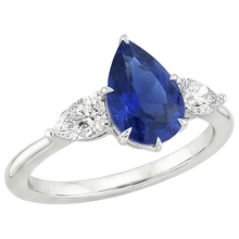 Afbeelding in Gallery-weergave laden, Peer Natuurlijke echte diamanten ( niet in een laboratorium gekweekt ) jubileum ring 3 steen blauwe saffier tanden 4,50 karaat