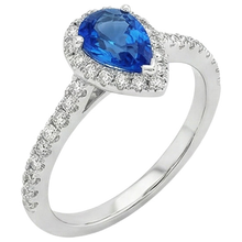 Afbeelding in Gallery-weergave laden, Peer blauwe saffier Natuurlijke echte diamanten ( niet in een laboratorium gekweekt ) Halo Ring 4,50 karaat echt goud Nieuw