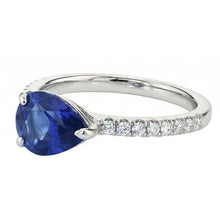 Afbeelding in Gallery-weergave laden, Peer blauwe saffier verlovingsring met Natuurlijke echte diamant ( niet in het laboratorium gekweekt )en accenten 3,50 karaat