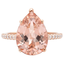 Afbeelding in Gallery-weergave laden, Peer geslepen Morganite en Natuurlijke echte diamanten ( niet in een laboratorium gekweekt ) 9,25 ct trouwring rosé goud 14K
