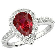 Afbeelding in Gallery-weergave laden, Peer geslepen robijn met Natuurlijke echte diamanten ( niet in een laboratorium gekweekt ) ring wit goud 14K sieraden 2,5 ct.