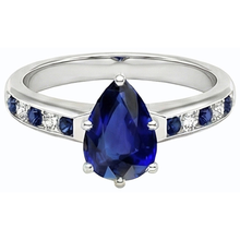 Afbeelding in Gallery-weergave laden, Peer verlovingsring kanaal set blauwe saffieren en Natuurlijke echte diamant ( niet in het laboratorium gekweekt )en 2 karaat
