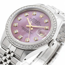 Afbeelding in Gallery-weergave laden, Perpetual Rolex Date Just Burgundy Dial Bezel Roestvrijstalen Jubilee Dameshorloge