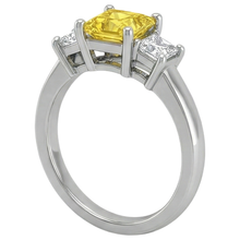 Afbeelding in Gallery-weergave laden, Prinses uit de aarde gewonnen diamant gele saffier ring 5 karaat 3-steen Witgoud 14K