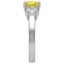 Afbeelding in Gallery-weergave laden, Prinses uit de aarde gewonnen diamant gele saffier ring 5 karaat 3-steen Witgoud 14K