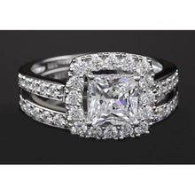 Afbeelding in Gallery-weergave laden, Princess Cut Echt Diamond 3 karaats Halo Ring Split Shank Style