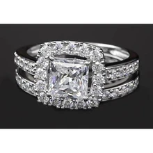 Afbeelding in Gallery-weergave laden, Princess Cut Echt Diamond 3 karaats Halo Ring Split Shank Style