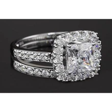 Afbeelding in Gallery-weergave laden, Princess Cut Echt Diamond 3 karaats Halo Ring Split Shank Style