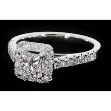 Afbeelding in Gallery-weergave laden, Princess Cut Echt Diamond Halo Setting Verlovingsring 2 Karaat