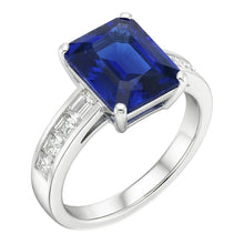 Afbeelding in Gallery-weergave laden, Princess & Baguette Diamond Sapphire Ring Radiant 3 karaats kanaalset