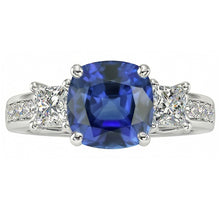 Afbeelding in Gallery-weergave laden, Prinses & ronde Natuurlijke echte diamant ( niet in het laboratorium gekweekt )en ring Sierkussen Ceylon Sapphire 3 karaat goud