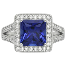 Afbeelding in Gallery-weergave laden, Prinses ronde geslepen Sri Lanka saffier Natuurlijke echte diamanten ( niet in een laboratorium gekweekt ) ring 3.56 karaat WG 14K