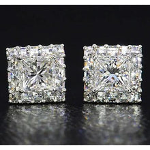 Afbeelding in Gallery-weergave laden, Prinses Geslepen Echt Diamanten Oorknopjes Sieraden Wit Goud 14K 2 Karaat