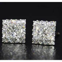 Afbeelding in Gallery-weergave laden, Prinses Geslepen Echt Diamanten Oorknopjes Sieraden Wit Goud 14K 2 Karaat