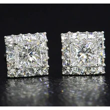 Afbeelding in Gallery-weergave laden, Prinses Geslepen Echt Diamanten Oorknopjes Sieraden Wit Goud 14K 2 Karaat